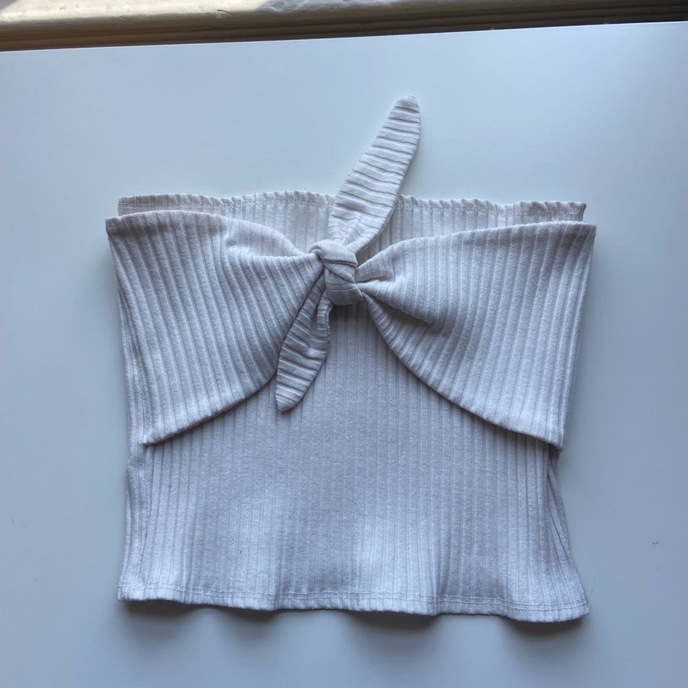 White Tie front strapless crop top